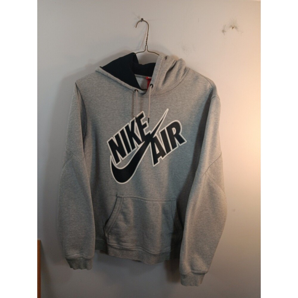 Nike Air Hoodie Men's XL Gray Black Logo Pullover Sweatshirt Streetwear Vintage